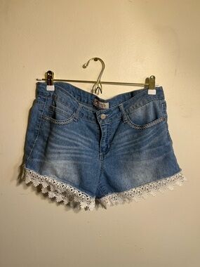 l.e.i. Lace Trim Light Blue Denim Shorts - Women